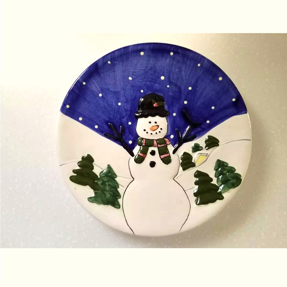 VTG Snowman 7” Ceramic Snowman  Plate by Hermitage Pottery